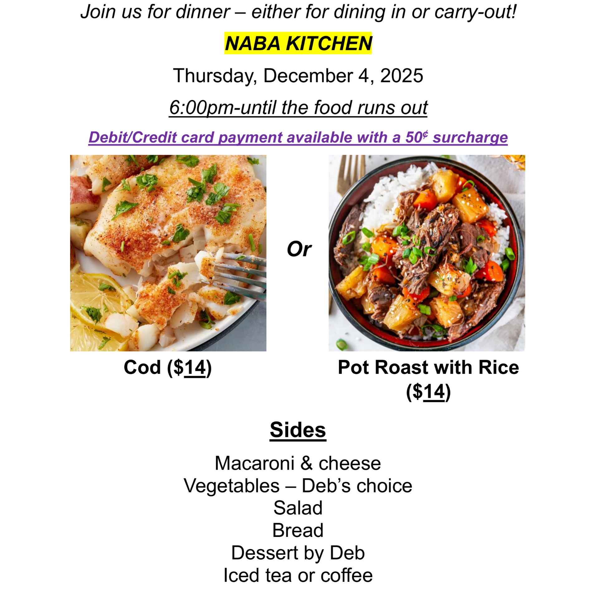 Thursday Dinner Menu (12/4/2025)